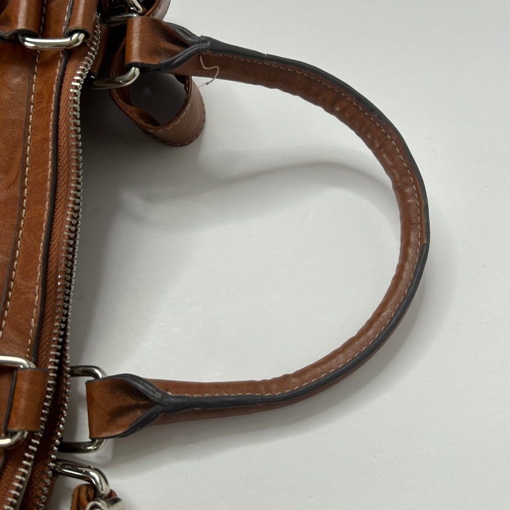 Nine West Brown Crossbody Bag Studs Zippers & Buckles Double Handle Purse - Picture 7 of 16